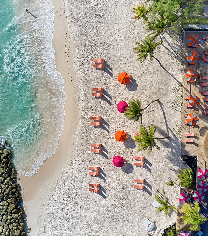 Aerial view of a Barbados beach